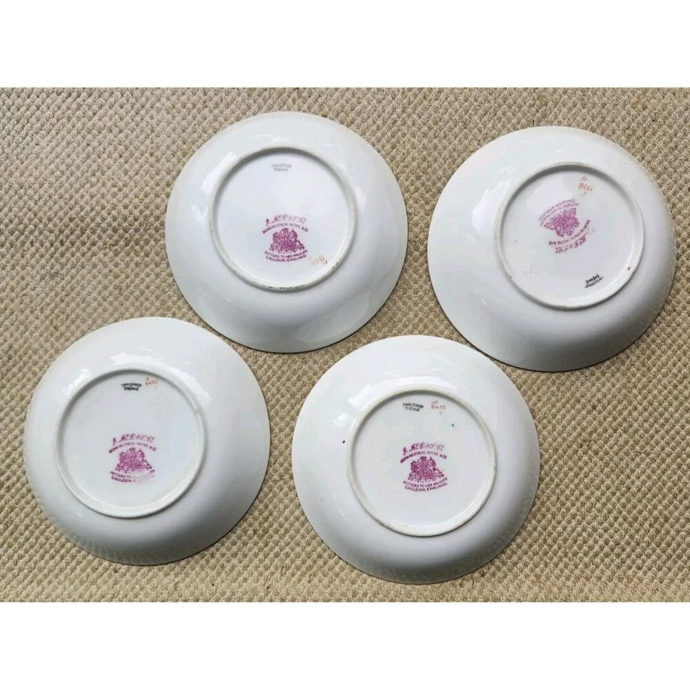 Royal Cauldon H8426 Set of 4 Berry Dessert Bowls Gold Greek Key Flowers 8426